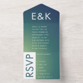 ウルトラモダングラディエント緑グラデーション青結婚色 オールインワン招待状 (内側)