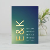 ウルトラモダングラディエント緑グラデーション青結婚色 箔招待状 (立ち正面)