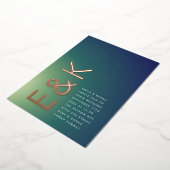 ウルトラモダングラディエント緑グラデーション青結婚色 箔招待状 (回転した状態)