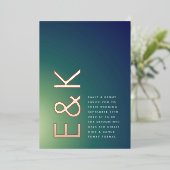 ウルトラモダングラディエント緑グラデーション青結婚色 箔招待状 (立ち正面)