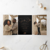 ウルトラモダンシックのミニマル日付の写真カードを保存 三つ折り招待状 (内部)