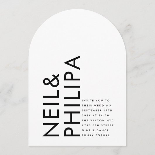 ウルトラモダンネームシンプル結婚のArch 招待状 (正面)