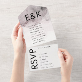 ウルトラモダンブラックのインクウォーター結婚カラー オールインワン招待状