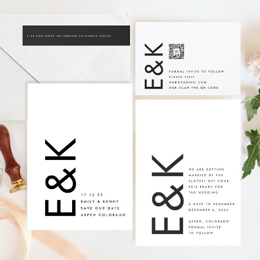 ウルトラモダンブラック&ホワイト非フォトモノグラム セーブザデート