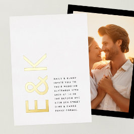 ウルトラモダンモノグラシンプルムの結婚金ゴールド写真 箔招待状