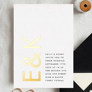 ウルトラモダンモノグラム結婚おもしろい実在の金ゴールド 箔招待状