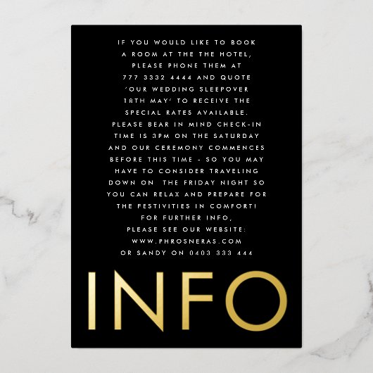 ウルトラモダンモノグラ結婚ムの金ゴールドエンクロージャ 箔招待状 (正面)