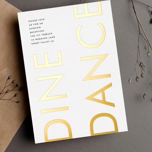 ウルトラモダンモノグ結婚ラムの金ゴールドDINE DANCE 箔招待状