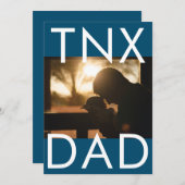 ウルトラモダンーブルー文字父の日の写真THXパパ サンキューカード (正面/裏面)