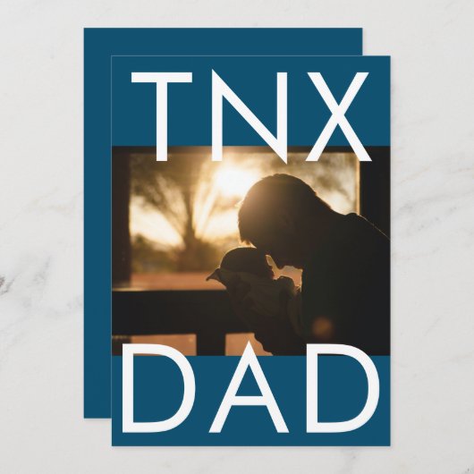 ウルトラモダンーブルー文字父の日の写真THXパパ サンキューカード (正面/裏面)