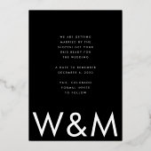 ウルトラモダン金ゴールドフォトモノグラム日付の保存 箔招待状 (裏面)