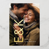 ウルトラモダン金ゴールドフォトモノグラ救ムの日付 箔招待状 (正面)