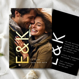 ウルトラモダン金ゴールドフォトモノグラ救ムの日付 箔招待状