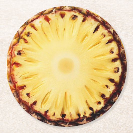 ウルトラ現実主義パイナップルスライス飲料用コースター ラウンドペーパーコースター (正面)