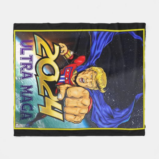 ウルトラMAGAおもしろいプロトランプマガすごいウルトラMaga  フリースブランケット (正面(横))