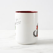 ウルフおもしろいクリスマスハッピーハウリデイズホリデー ツートーンマグカップ (中央)