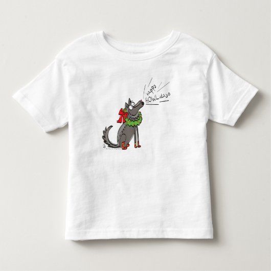 ウルフおもしろいクリスマスハッピーハウリデイズホリデー トドラーTシャツ (正面)