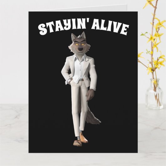 ウルフおもしろいヴィンテージ誕生日ステイイン'生きた挨拶 カード (黄色い花)