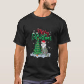 ウルフおもしろい動物愛好家クリスマス照明ウルフクリスチム Tシャツ (正面)