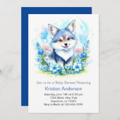 ウルフお洒落キュートな水彩少年の赤ちゃんシャワー 招待状 (正面/裏面)