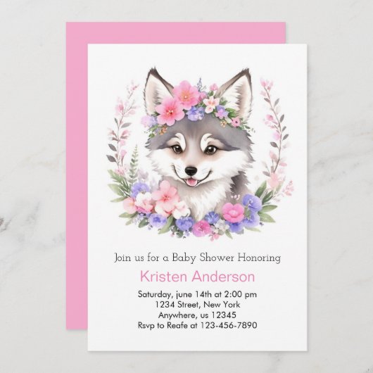 ウルフお洒落夢が女の子の赤ちゃんシャワーを発表 招待状 (正面/裏面)