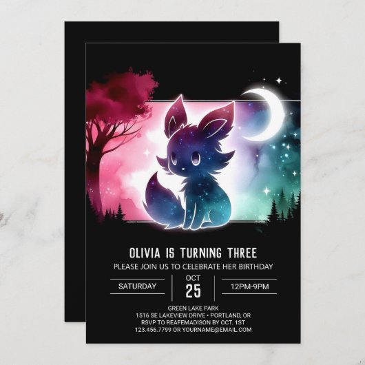 ウルフお洒落威厳のある誕生日 招待状 (正面/裏面)