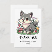 ウルフかわいらしカラフルの赤ちゃんシャワー サンキューカード (正面/裏面)