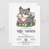 ウルフかわいらしカラフルの赤ちゃんシャワー 招待状 (正面/裏面)