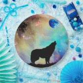 ウルフが叫ぶ月の銀河系星動物 ペーパープレート (パーティー)