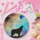 ウルフが叫ぶ月の銀河系星動物 ペーパープレート (パーティー)