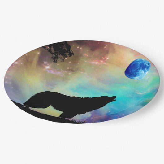 ウルフが叫ぶ月の銀河系星動物 ペーパープレート (アングル)