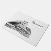 ウルフとレイベン – 白黒デザイン ドアマット (アングル)