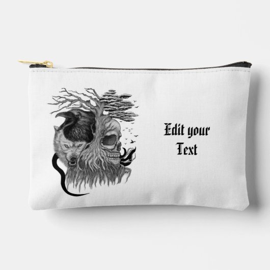 ウルフとレイヴンのスカル アクセサリーポーチ (正面)