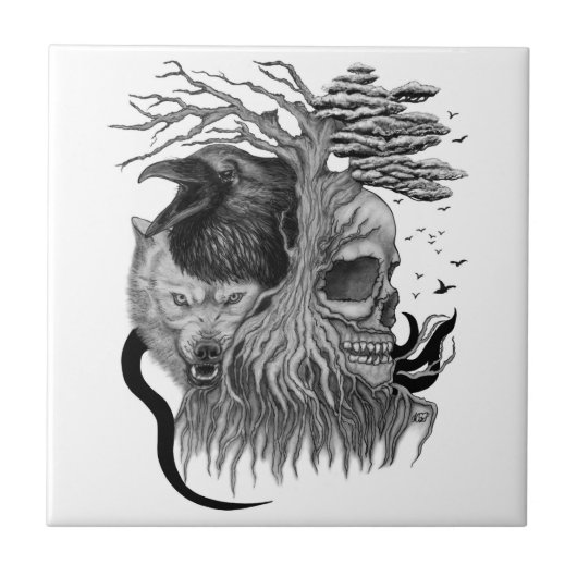 ウルフとレイヴンのスカル タイル (正面)