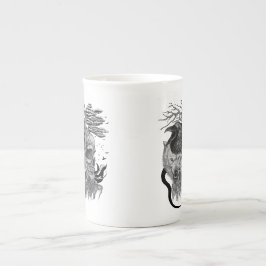 ウルフとレイヴンのスカル ボーンチャイナマグカップ (正面)