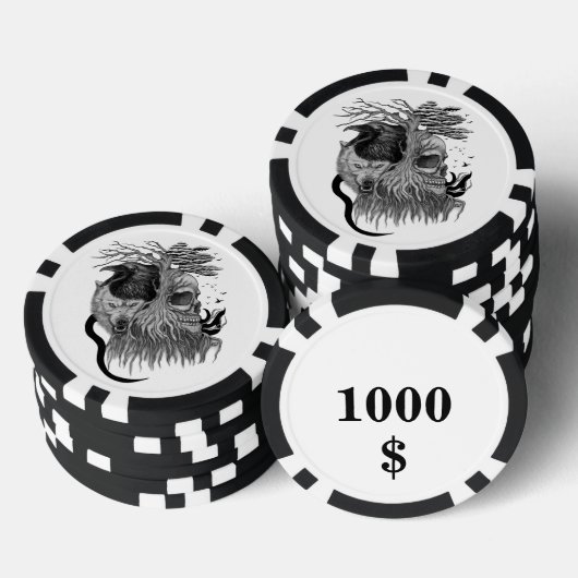 ウルフとレイヴンのスカル ポーカーチップ (積み重ね)