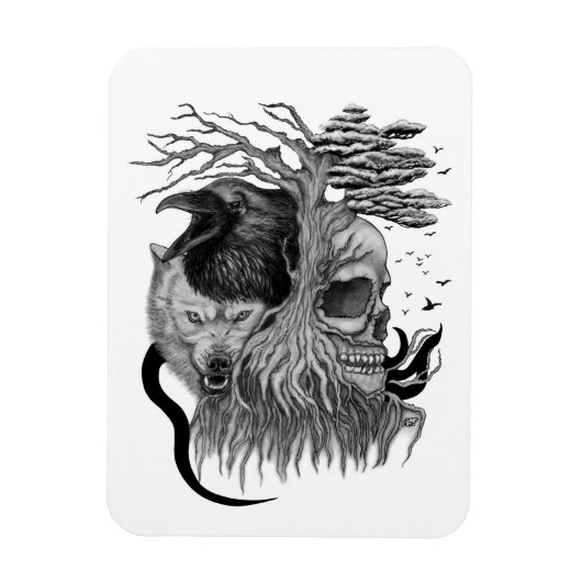 ウルフとレイヴンのスカル マグネット (縦)