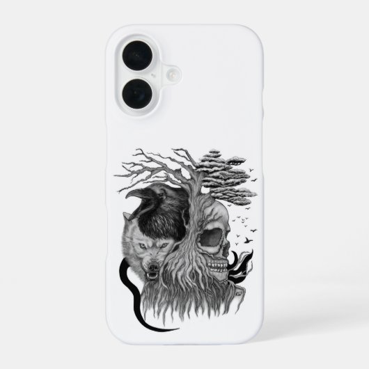 ウルフとレイヴンのスカル iPhone 16ケース (裏面)