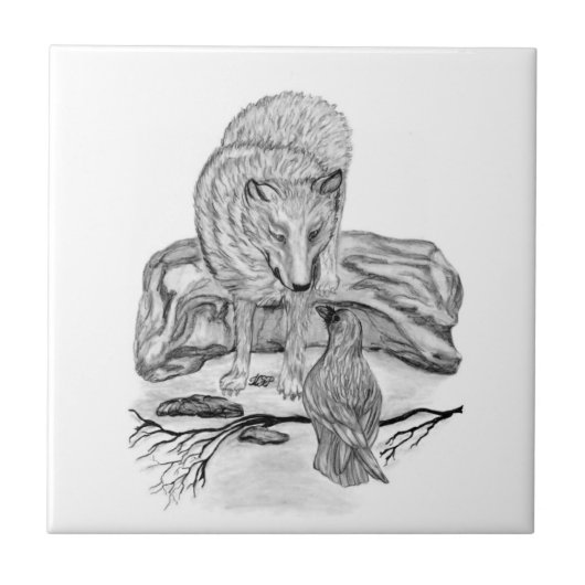 ウルフとレイヴンの白黒デザイン タイル (正面)