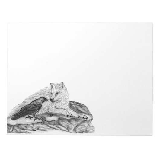 ウルフとレイヴンの白黒デザイン ノートパッド (正面)