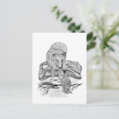 ウルフとレイヴンの白黒デザイン ポストカード (スタンド正面)