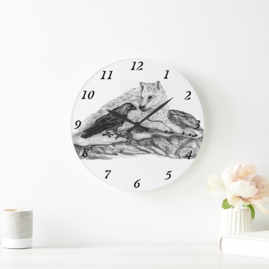 ウルフとレイヴンの白黒デザイン ラージ壁時計 (ホーム)