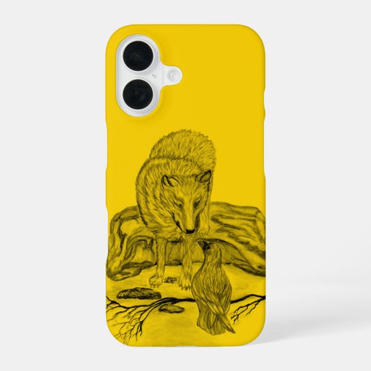 ウルフとレイヴンの黒と黄色のデザイン iPhone 16ケース (裏面)
