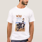ウルフのオートバイ広告ヴィンテージの。 Tシャツ (正面)