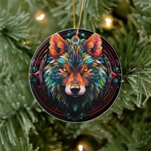 ウルフのステンドグラスのセラミックツリーの装飾 セラミックオーナメント (ツリー)