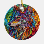 ウルフのステンドグラスのセラミックツリーの装飾 セラミックオーナメント (正面)