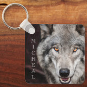 ウルフの写真パーソナライズされた名 キーホルダー (正面)