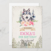 ウルフの女の子の誕生日パーティーの招待 招待状 (正面/裏面)