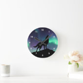 ウルフの遠吠えシルエットと北光 ラウンド壁時計 (ホーム)