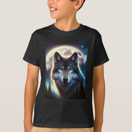 ウルフアイシームーン銀河系狩りグラウンドグレーウルフフフォー Tシャツ (正面)